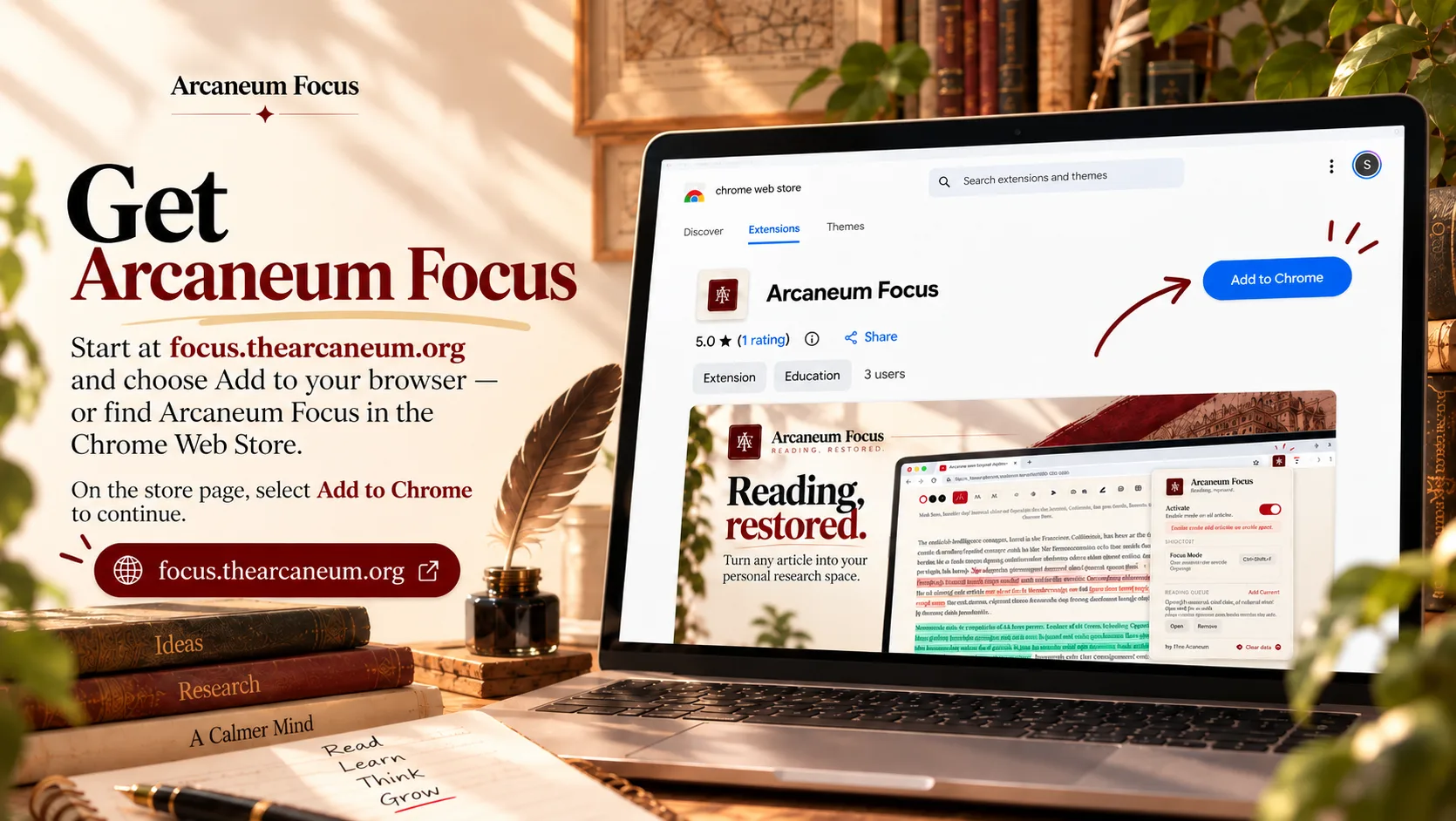 Extension store listing page for Arcaneum Focus