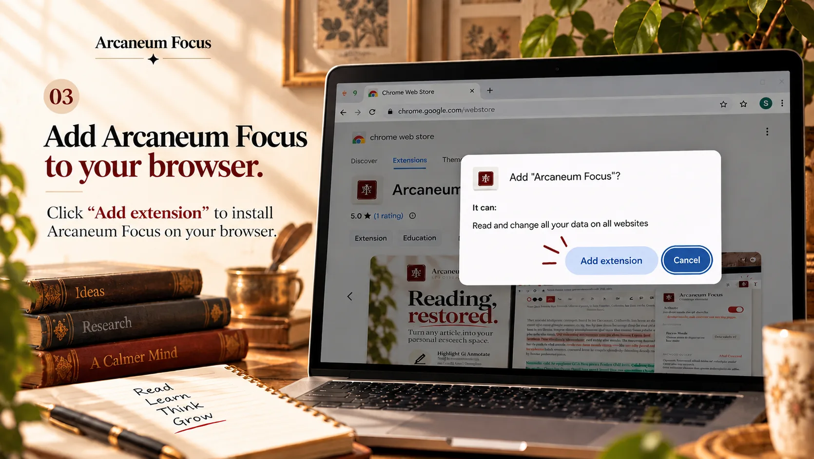 Browser dialog asking to confirm adding Arcaneum Focus